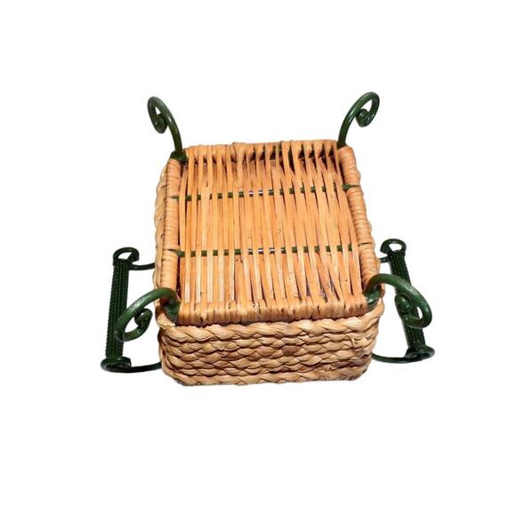 Cottage Core Farmhouse Decorative Basket with Green Metal Frame 9" x 6" x 5" 3" - Picture 2 of 2